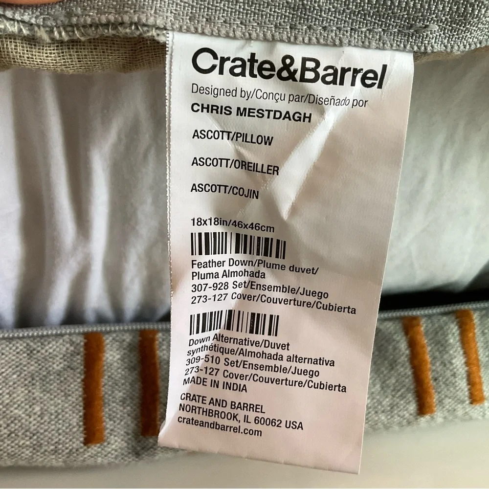 Crate & Barrel set of 2 Ascott 18”x18” Toss Pillows